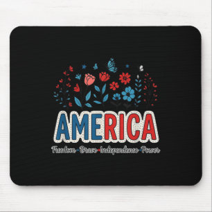 America Usa Merica July 4th Fourth Flowers Floral  Mouse Pad