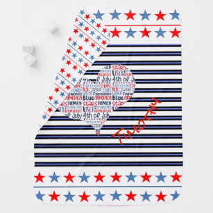 America USA Stars Stripes Monogram Text Heart Cute Baby Blanket