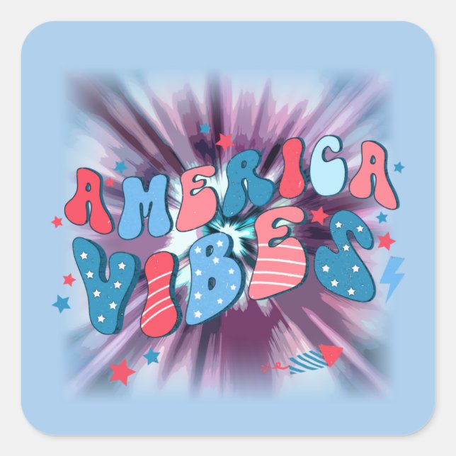 America Vibe - Groovy Retro Patriotic 4th Of July Square Sticker (Front)