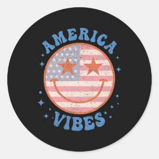 America Vibes Happy Face Smile American Flag 4th O Classic Round Sticker
