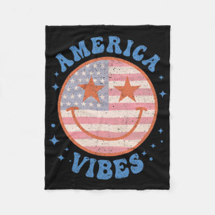 America Vibes Happy Face Smile American Flag 4th O Fleece Blanket