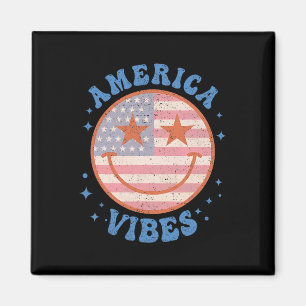 America Vibes Happy Face Smile American Flag 4th O Magnet