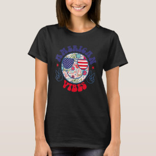 America Vibes Happy Face Smile Flower American 4th T-Shirt