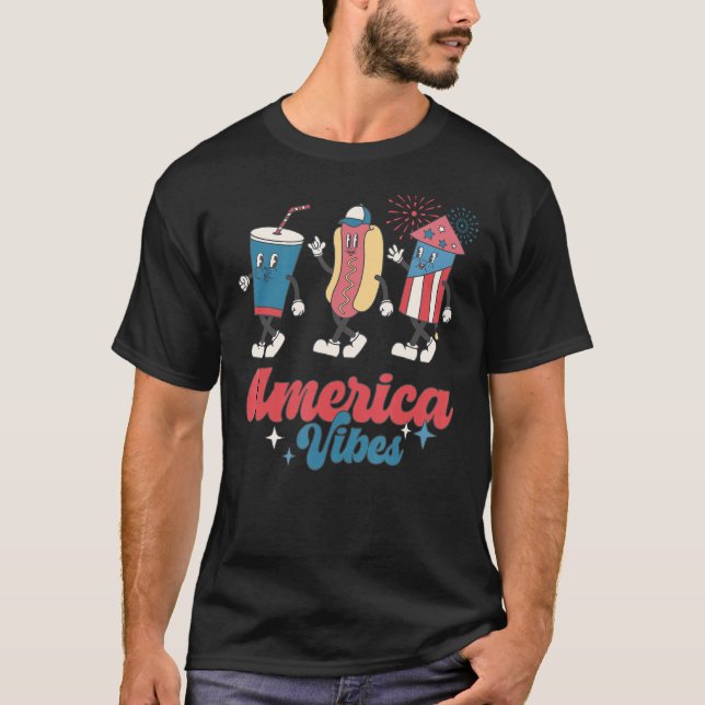 America Vibes Hotdog USA Flag Patriotic  4th Of Ju T-Shirt (Front)