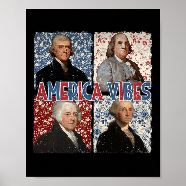 America Vibes Retro 4th Of July Presidents America Poster (Front)