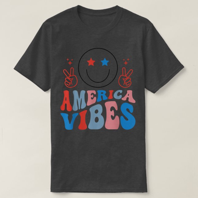 America Vibes Retro Smiley Face 4th Of July  T-Shirt (Design Front)