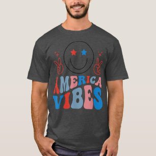 America Vibes Retro Smiley Face 4th Of July T-Shirt