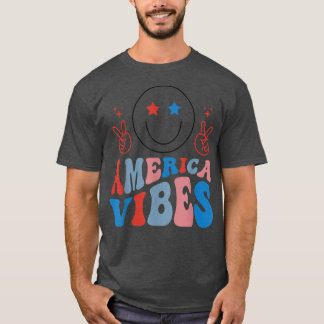 America Vibes Retro Smiley Face 4th Of July  T-Shirt