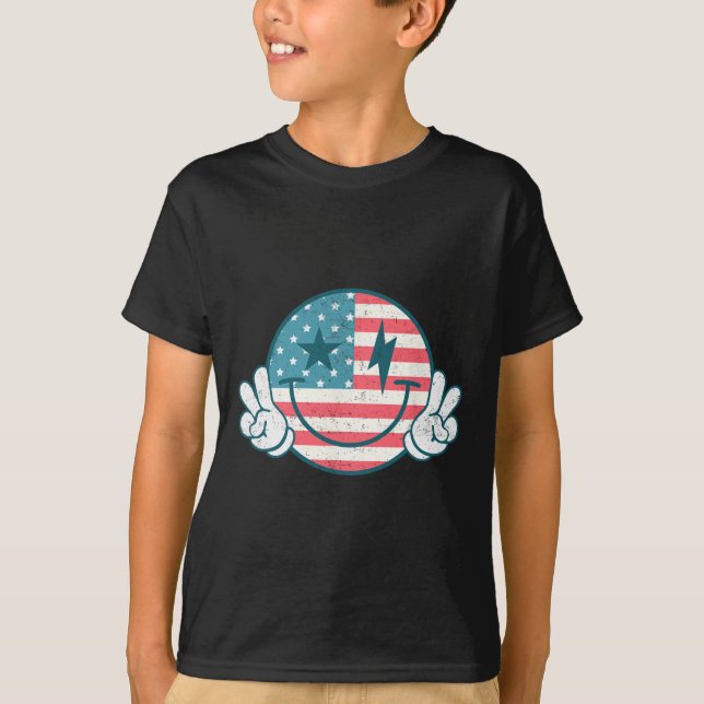 America Vibes Smile Face American Flag 4th Of July T-Shirt (Front)
