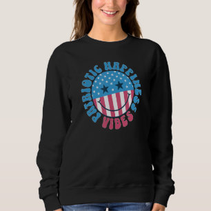 America Vibes Smile Face US Flag Retro Groovy 4th Sweatshirt