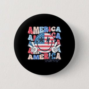America Vibes Usa Groovy Retro Smile Face Happy 4t 6 Cm Round Badge