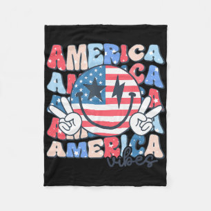America Vibes Usa Groovy Retro Smile Face Happy 4t Fleece Blanket