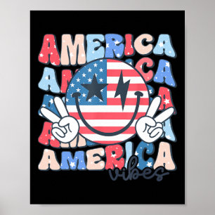 America Vibes Usa Groovy Retro Smile Face Happy 4t Poster
