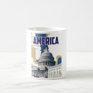 America vintage travel poster coffee mug
