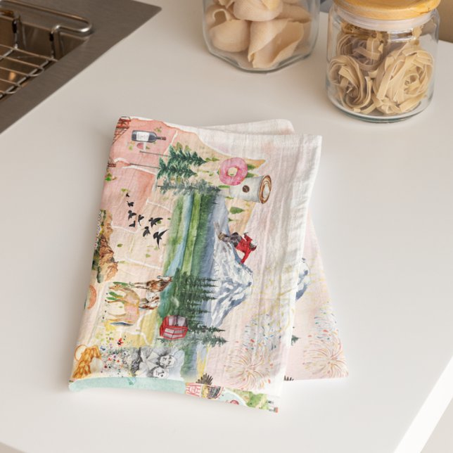 America | Watercolor Illustrated USA Map Tea Towel (Creator Uploaded)