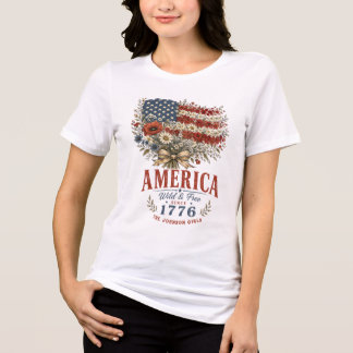 America Wild And Free Vintage Floral Bouquet Flag Tri-Blend Shirt