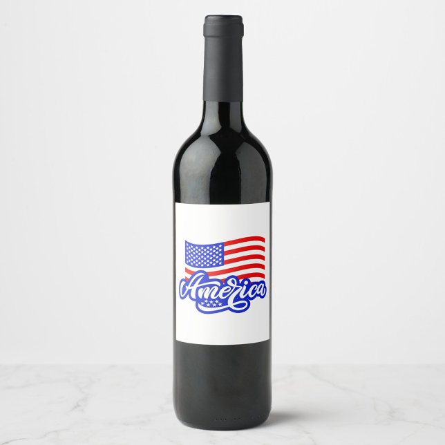 America Wine Label (Illustration of the word "America" in a stylized script font, with a waving American Flag above it!)