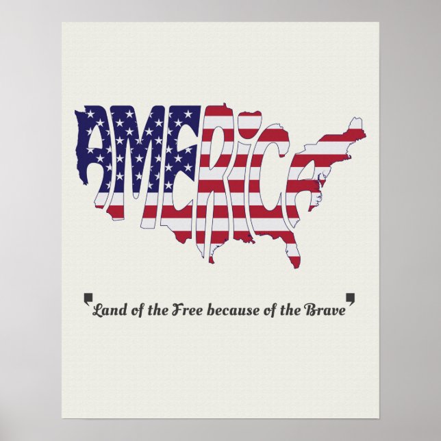 America Word Art Map Shape and Quote Poster (Front)
