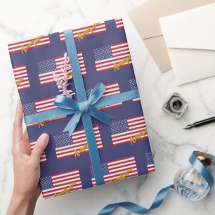 America Wrapping Paper, USA, Blue, American Flag Wrapping Paper