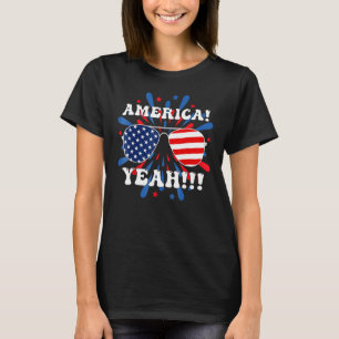 America Yeah Flag Sunglasses 4th Of July Fireworks T-Shirt