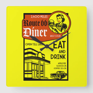 American 1950's Diner Square Wall Clock