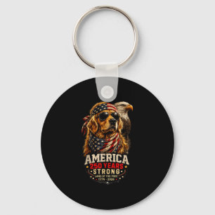American 250 years strong patriotic retriever dog key ring