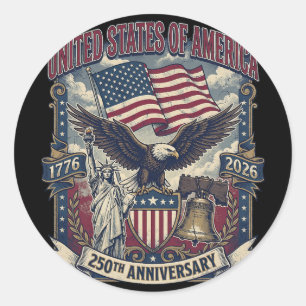 American 250th Anniversary Flag Liberty Eagle 250 Classic Round Sticker