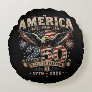 American 250th Anniversary Patriotic USA 4th July Round Cushion