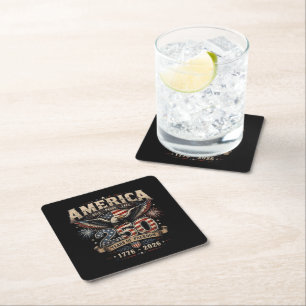 American 250th Anniversary Patriotic USA 4th July Square Paper Coaster