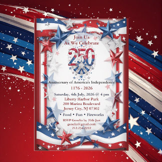 American 250th Anniversary Red White & Blue Party Invitation