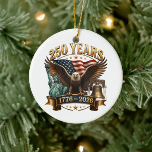 American 250th Anniversary USA Patriotic 4th July Ceramic Ornament