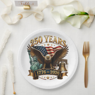 American 250th Anniversary USA Patriotic 4th July Paper Plate