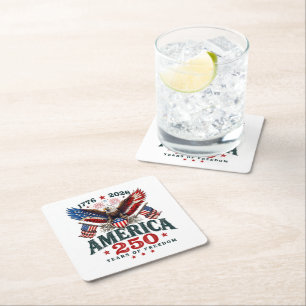 American 250th Anniversary USA Patriotic 4th July Square Paper Coaster
