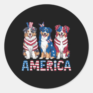 American 4th Of July Dog Australian Shepherd For W Classic Round Sticker