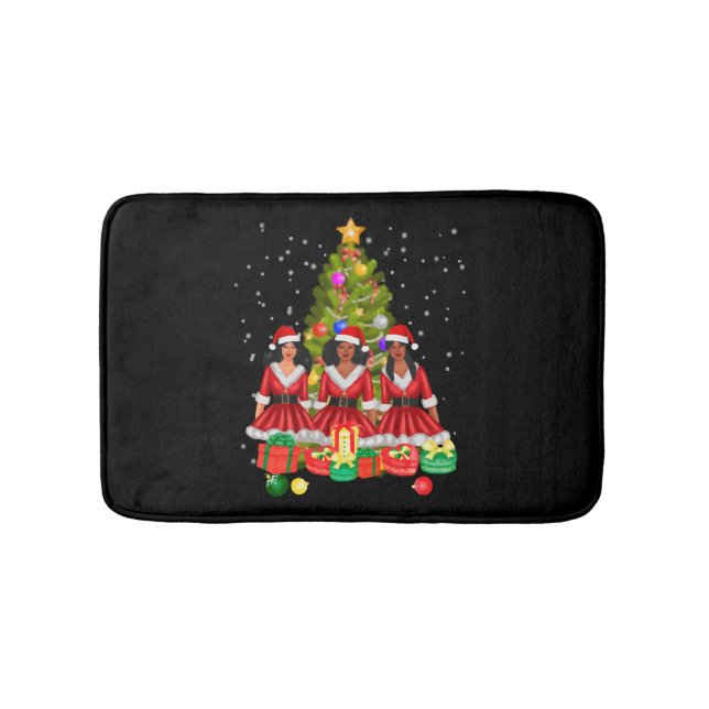 American African Christmas Santa Claus Black Girls Bath Mat (Front)