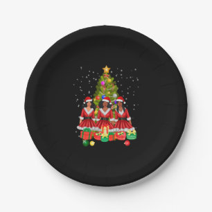 American African Christmas Santa Claus Black Girls Paper Plate