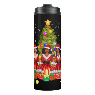 American African Christmas Santa Claus Black Girls Thermal Tumbler