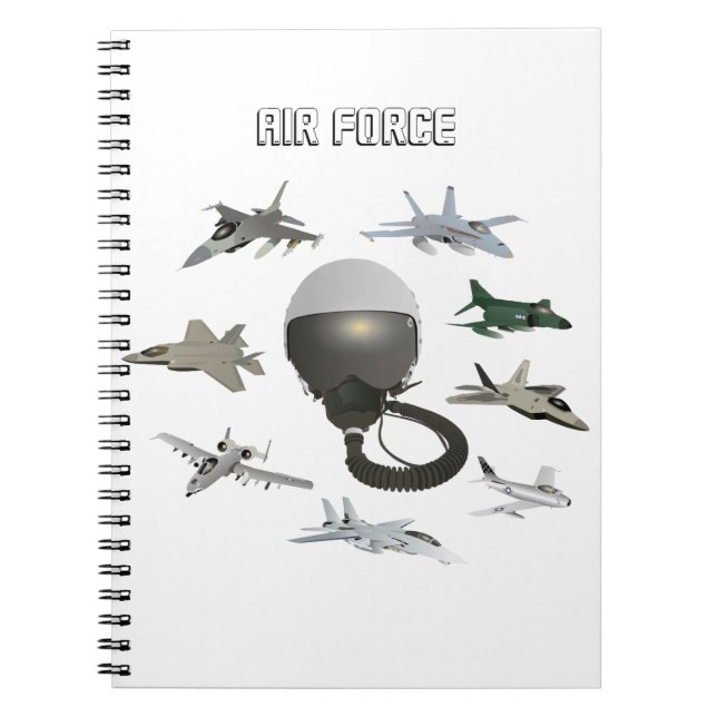 American Air Force Pilot Helmet with Aeroplanes Notebook (Front)