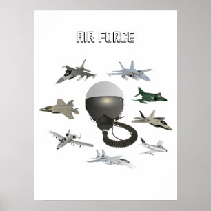 American Air Force Pilot Helmet with Aeroplanes Poster