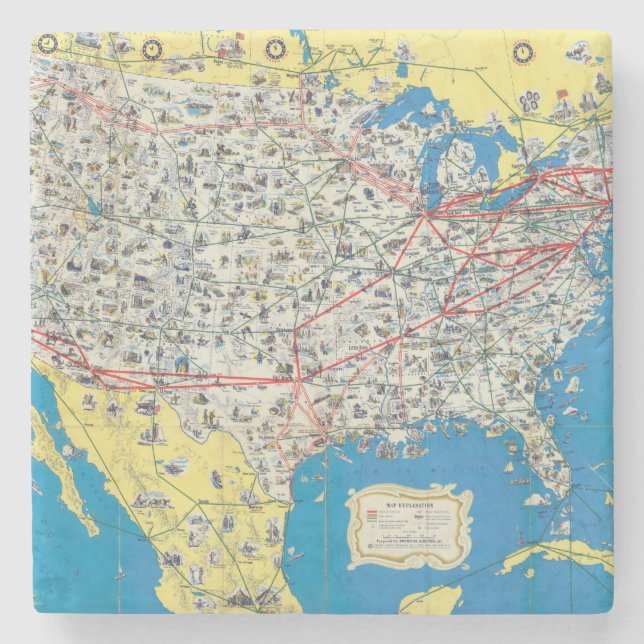American Airlines system map Stone Coaster (Front)