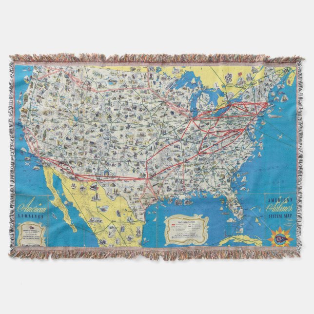 American Airlines system map Throw Blanket (Front)