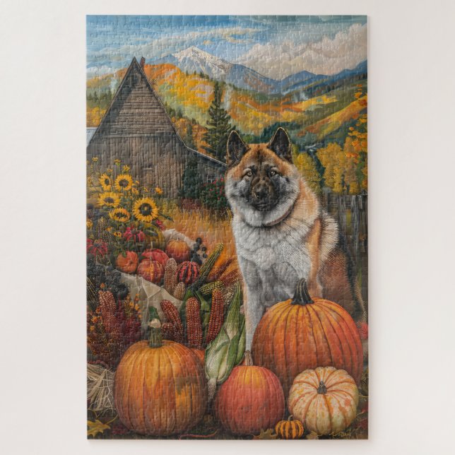 American Akita Autumn Harvest Thanksgiving Jigsaw Puzzle (Vertical)