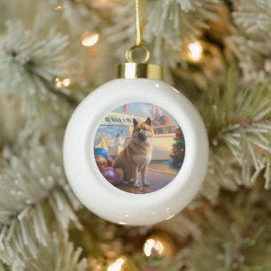 American Akita Christmas Cruise: Pawsome Holiday  Ceramic Ball Christmas Ornament