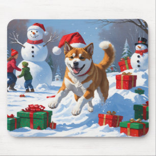 American Akita Christmas Festive Snow Scene Mouse Pad