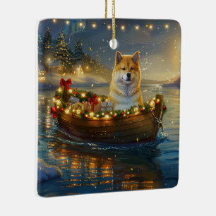 American Akita Christmas Festive Voyage Ceramic Ornament