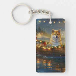 American Akita Christmas Festive Voyage Key Ring