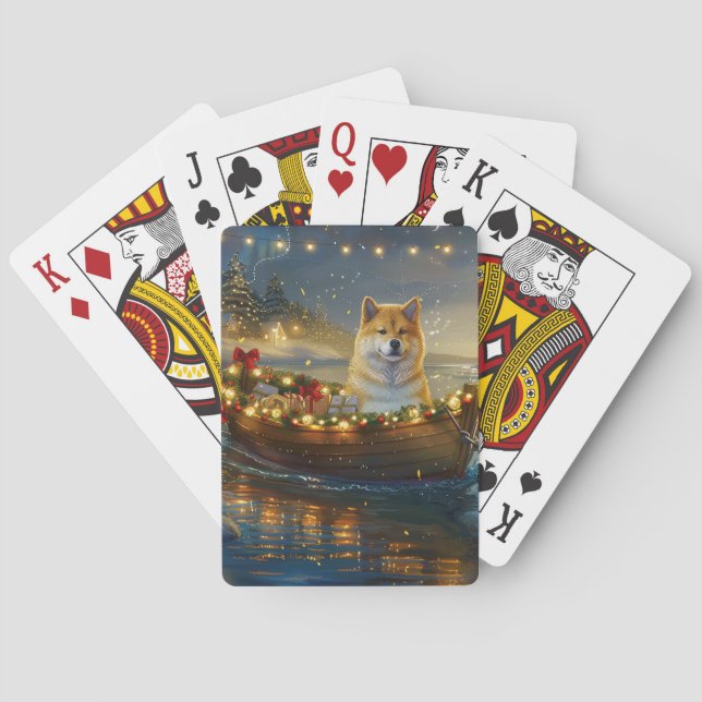 American Akita Christmas Festive Voyage Playing Cards (Back)