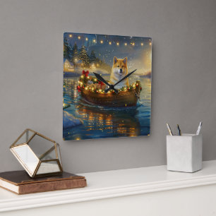 American Akita Christmas Festive Voyage Square Wall Clock