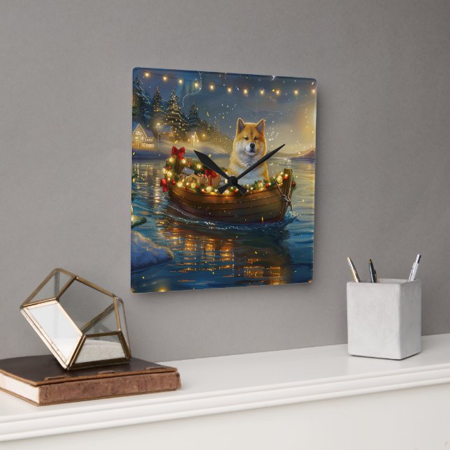 American Akita Christmas Festive Voyage Square Wall Clock (Office)