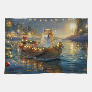 American Akita Christmas Festive Voyage Tea Towel